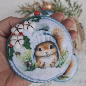 Karácsonyi cuki mókusok gyapotvirággal - filc karácsonyfa dísz szett - karácsony - karácsonyi lakásdekoráció - karácsonyfadíszek - Meska.hu