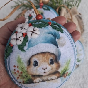 Karácsonyi cuki mókusok gyapotvirággal - filc karácsonyfa dísz szett(3 db) - karácsony - karácsonyi lakásdekoráció - karácsonyfadíszek - Meska.hu