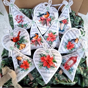 Filc karácsonyfa dísz(10 db)-Tradicionális- vintage hangulat - Meska.hu