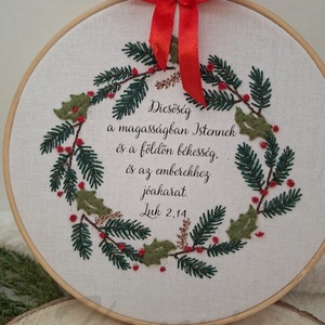 Hímzett karácsony- Bibliai  igével- Lukács 2,14 - karácsony - karácsonyi lakásdekoráció - karácsonyi lakásdíszek - Meska.hu