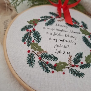 Hímzett karácsony- Bibliai  igével- Lukács 2,14 - karácsony - karácsonyi lakásdekoráció - karácsonyi lakásdíszek - Meska.hu