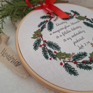 Hímzett karácsony- Bibliai  igével- Lukács 2,14 - karácsony - karácsonyi lakásdekoráció - karácsonyi lakásdíszek - Meska.hu