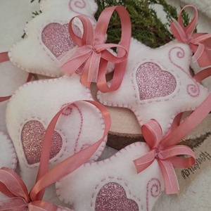 Karácsonyfa díszek-rózsaszín álom szívek- 6 db - karácsony - karácsonyi lakásdekoráció - karácsonyfadíszek - Meska.hu