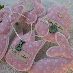  Filc Húsvéti dísz szett ( 5db)- Happy Easter!-rózsaszn - ünnepi díszek, dekorációk - húsvéti díszek és dekorációk - húsvéti tojásfadíszek - Meska.hu