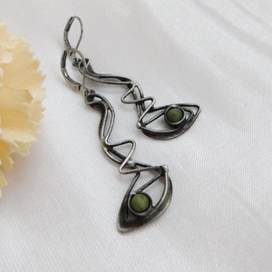 Nefrit jáde fülbevaló, Ékszer, Fülbevaló, Lógós kerek fülbevaló, Fémmegmunkálás, Ékszerkészítés, MESKA