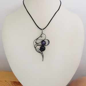 Ametiszt nyaklánc fekete turmalinnal - ékszer - nyaklánc - medál - Meska.hu