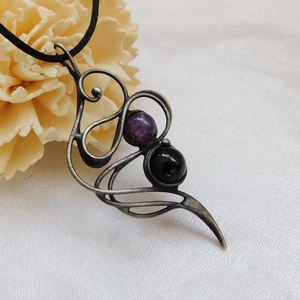 Ametiszt nyaklánc fekete turmalinnal - ékszer - nyaklánc - medál - Meska.hu