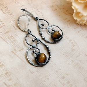 Tigrisszem fülbevaló, Ékszer, Fülbevaló, Lógós kerek fülbevaló, Ékszerkészítés, Ötvös, MESKA