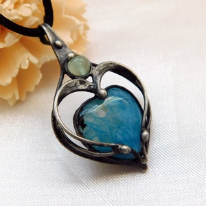 Ónix - kristály medál aventurinnal, Ékszer, Nyaklánc, Medál, Ötvös, Fémmegmunkálás, MESKA