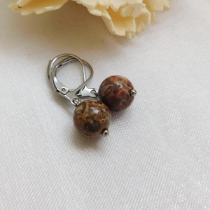 Leopárd jáspis fülbevaló, Ékszer, Fülbevaló, Lógó fülbevaló, Ékszerkészítés, Fémmegmunkálás, MESKA