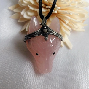 Rózsakvarc farkas nyaklánc rubelittel - ékszer - nyaklánc - medál - Meska.hu