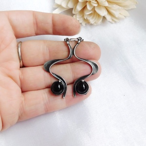 Ónix fülbevaló - ékszer - fülbevaló - lógós kerek fülbevaló - Meska.hu