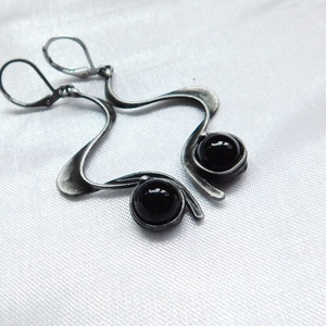 Ónix fülbevaló - ékszer - fülbevaló - lógós kerek fülbevaló - Meska.hu