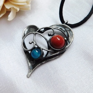 Vörös jáspis szív medál acháttal - ékszer - nyaklánc - medálos nyaklánc - Meska.hu