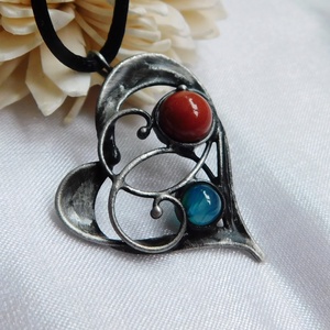 Vörös jáspis szív medál acháttal, Ékszer, Nyaklánc, Medálos nyaklánc, Ékszerkészítés, Fémmegmunkálás, MESKA