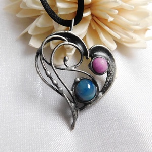 Achát szív medál jádéval - ékszer - nyaklánc - medál - Meska.hu