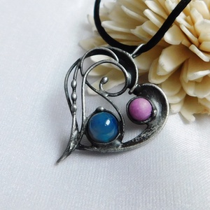 Achát szív medál jádéval - ékszer - nyaklánc - medál - Meska.hu