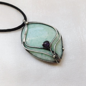 Amazonit medál ametiszttel - ékszer - nyaklánc - medálos nyaklánc - Meska.hu