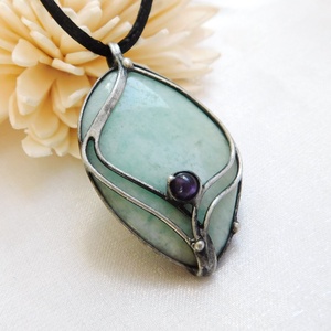 Amazonit medál ametiszttel, Ékszer, Nyaklánc, Medálos nyaklánc, Ékszerkészítés, Ötvös, MESKA