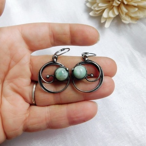 Zöld larimár fülbevaló - ékszer - fülbevaló - lógó fülbevaló - Meska.hu