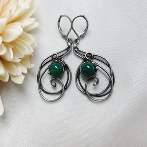 Achát fülbevaló  - ékszer - fülbevaló - lógós kerek fülbevaló - Meska.hu