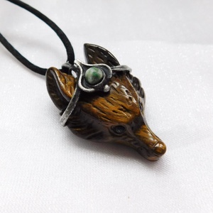 Tigrisszem farkas medál faacháttal, Ékszer, Nyaklánc, Medál, Ötvös, Fémmegmunkálás, MESKA