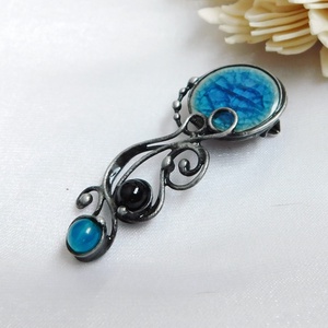 Kerámia bross / kitűző acháttal és ónixszal - ékszer - kitűző és bross - Meska.hu