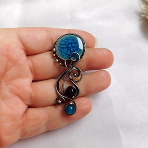 Kerámia bross / kitűző acháttal és ónixszal - ékszer - kitűző és bross - Meska.hu