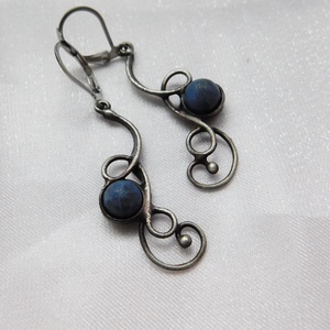 Szodalit fülbevaló, Ékszer, Fülbevaló, Lógós kerek fülbevaló, Fémmegmunkálás, Ékszerkészítés, MESKA