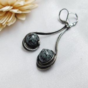 Obszidián fülbevaló, Ékszer, Fülbevaló, Lógó fülbevaló, Ékszerkészítés, Ötvös, MESKA