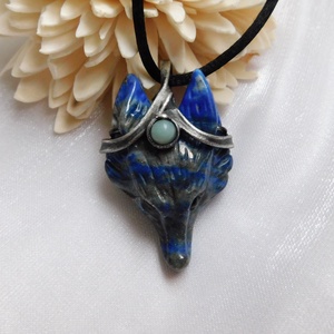 Lápisz farkas medál amazonittal - ékszer - nyaklánc - medál - Meska.hu