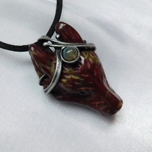 Sárkányvér jáspis farkas medál labradorittal, Ékszer, Nyaklánc, Medál, Ékszerkészítés, Fémmegmunkálás, MESKA