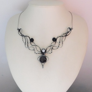 Hipersztén nyakék turmalinnal és holdkővel - ékszer - nyaklánc - medál - Meska.hu