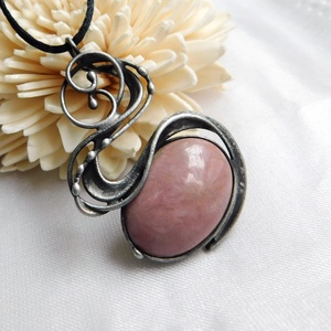 Rodonit medál, Ékszer, Nyaklánc, Medál, Fémmegmunkálás, Ékszerkészítés, MESKA