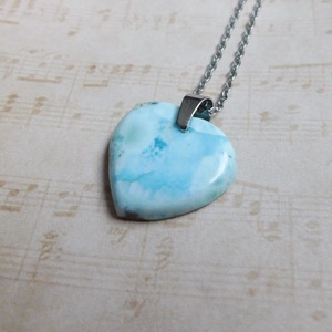 Larimár szív medál acél láncon, Ékszer, Nyaklánc, Medál, Ékszerkészítés, MESKA