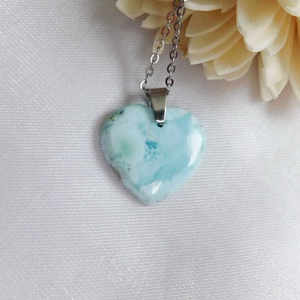 Larimár szív medál acél láncon - ékszer - nyaklánc - medál - Meska.hu