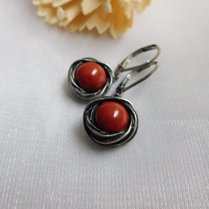 Vörös jáspis fülbevaló - ékszer - fülbevaló - lógós kerek fülbevaló - Meska.hu