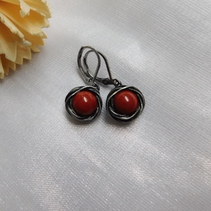 Vörös jáspis fülbevaló - ékszer - fülbevaló - lógós kerek fülbevaló - Meska.hu