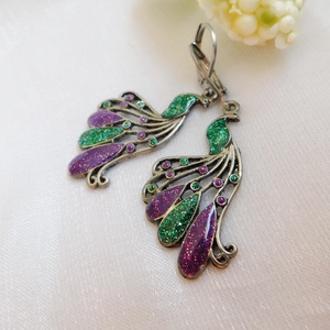 Pávás fülbevaló, Ékszer, Fülbevaló, Lógó fülbevaló, Fémmegmunkálás, Ékszerkészítés, MESKA