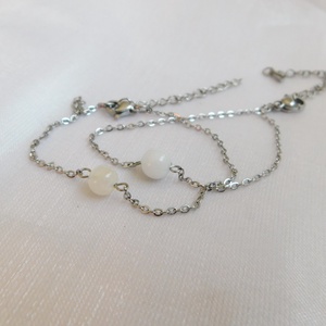 Páros acél karkötő holdkő gyönggyel - ékszer - nyaklánc - medál - Meska.hu