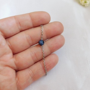 Acél karkötő dumortierit gyönggyel - ékszer - nyaklánc - medál - Meska.hu