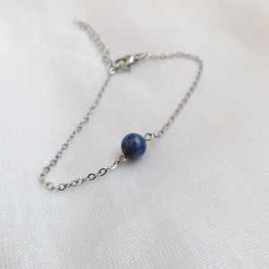 Acél karkötő dumortierit gyönggyel, Ékszer, Nyaklánc, Medál, Fémmegmunkálás, Ékszerkészítés, MESKA