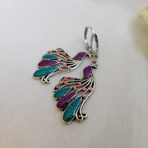 Pávás fülbevaló, Ékszer, Fülbevaló, Lógó fülbevaló, Fémmegmunkálás, Ékszerkészítés, MESKA