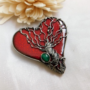 A transzformáció fája - kerámia bross malachittal - Meska.hu