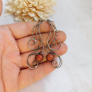 Vörös jáspis fülbevaló - ékszer - fülbevaló - lógós kerek fülbevaló - Meska.hu