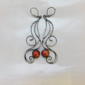 Vörös jáspis fülbevaló - ékszer - fülbevaló - lógós kerek fülbevaló - Meska.hu