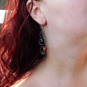 Vörös jáspis fülbevaló - ékszer - fülbevaló - lógós kerek fülbevaló - Meska.hu