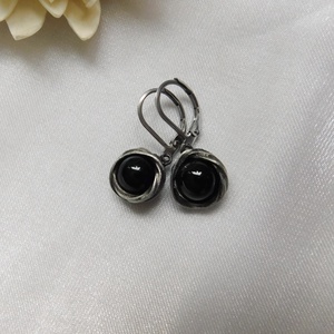 Obszidián fészek fülbevaló - ékszer - fülbevaló - lógó fülbevaló - Meska.hu