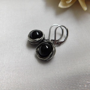 Obszidián fészek fülbevaló - ékszer - fülbevaló - lógó fülbevaló - Meska.hu