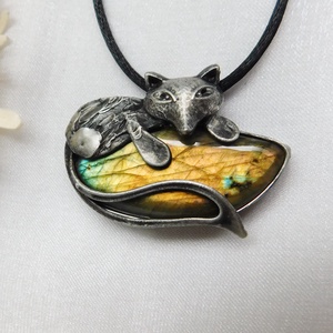 Labradorit róka medál  - ékszer - nyaklánc - medálos nyaklánc - Meska.hu